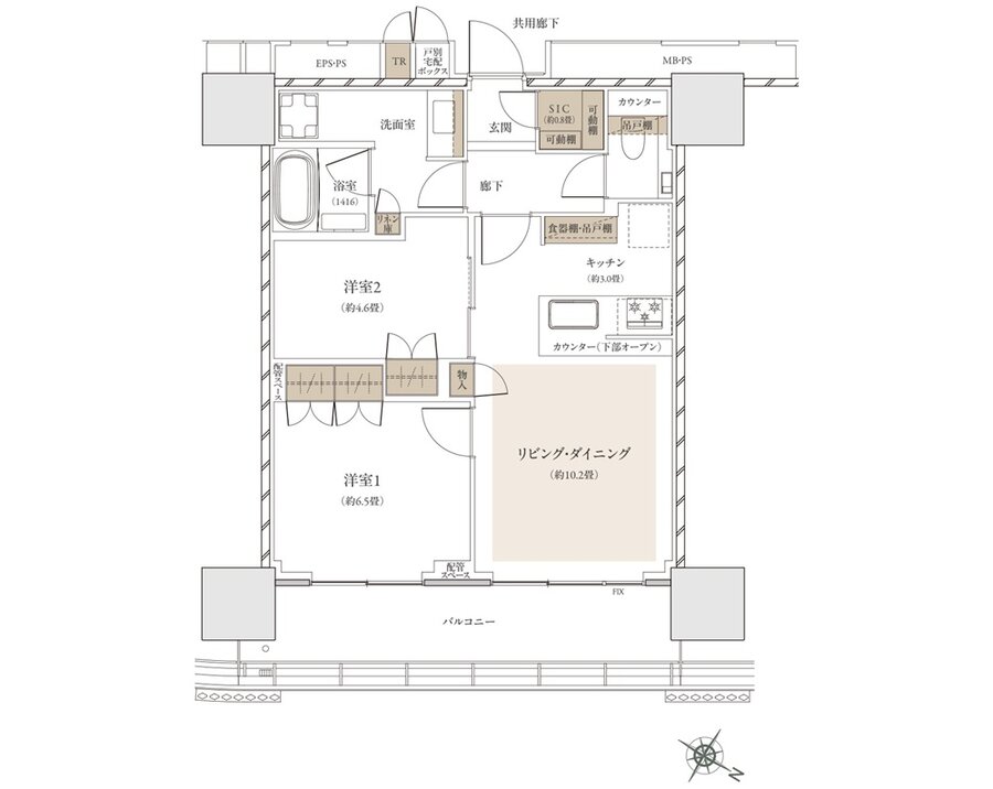 ザ・パークハウス 武蔵小杉タワーズ 間取り S-58A TYPE