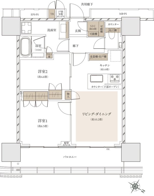 ザ・パークハウス 武蔵小杉タワーズ 間取り S-58A TYPE