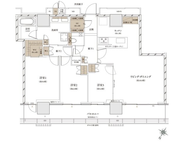 ザ・パークハウス 武蔵小杉タワーズ 間取り S-100A TTYPE