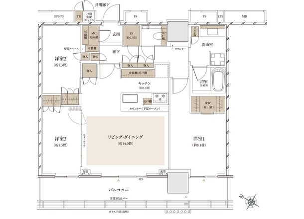 ザ・パークハウス 武蔵小杉タワーズ 間取り S-85B TYPE