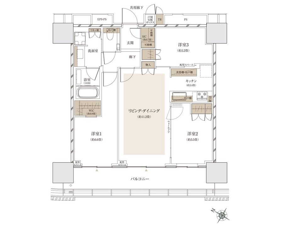 ザ・パークハウス 武蔵小杉タワーズ 間取り S-70B TYPE