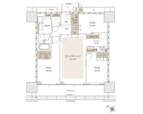 ザ・パークハウス 武蔵小杉タワーズ 間取り S-70B TYPE