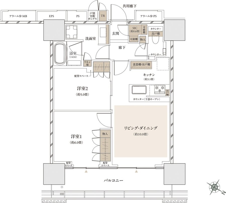 ザ・パークハウス 武蔵小杉タワーズ 間取り S-58B TYPE