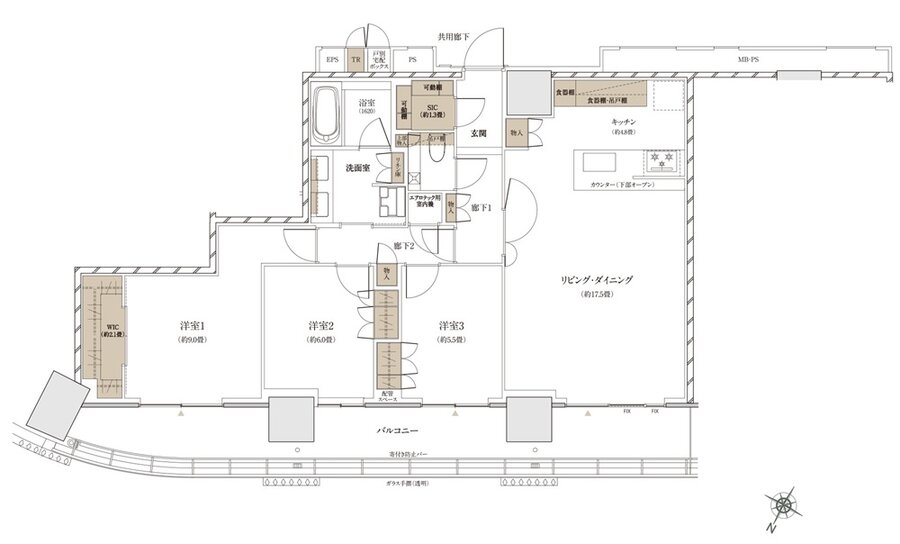 ザ・パークハウス 武蔵小杉タワーズ 間取り N-100A［BASIC PLAN］