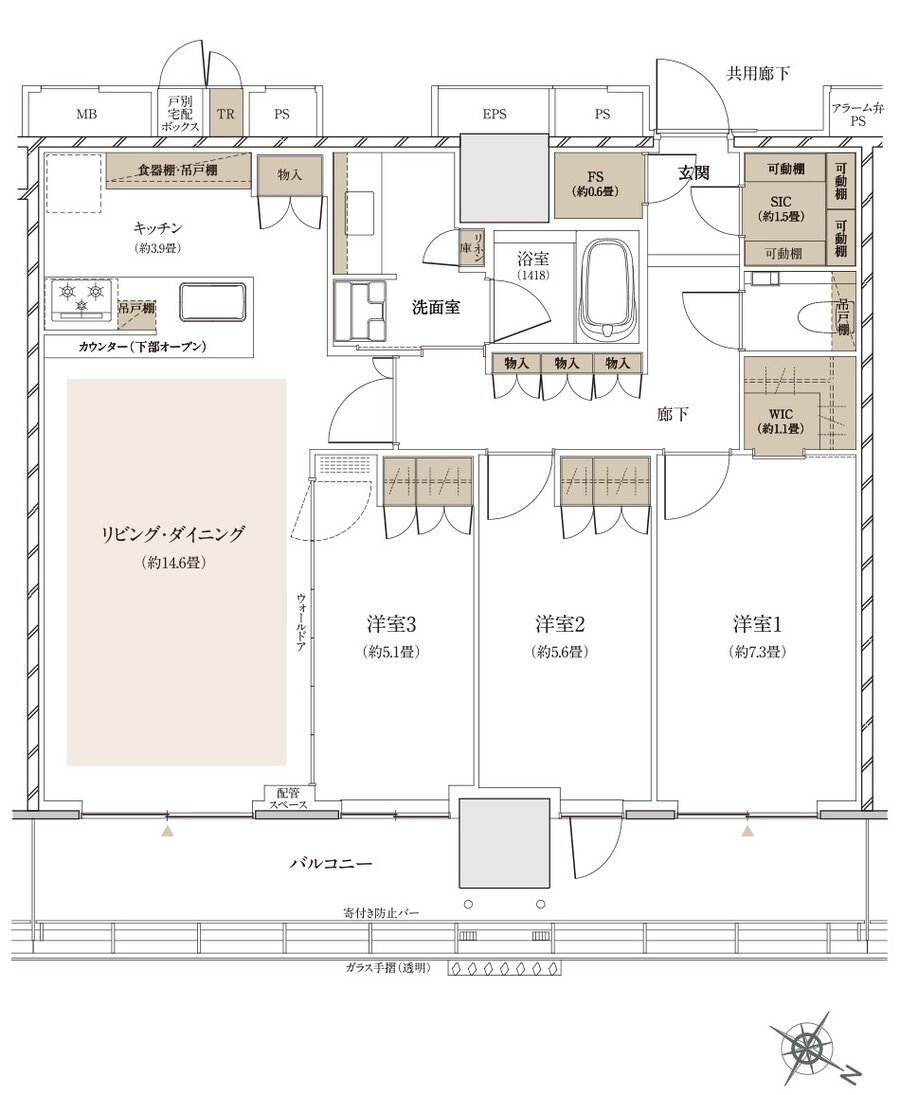 ザ・パークハウス 武蔵小杉タワーズ 間取り N-87A［BASIC PLAN］