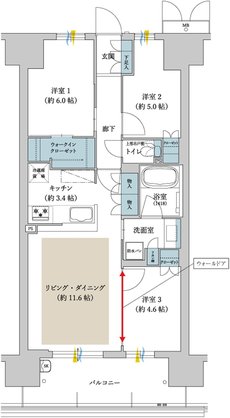 サンリヤン堺 間取り C type（ウォールドア採用プラン）