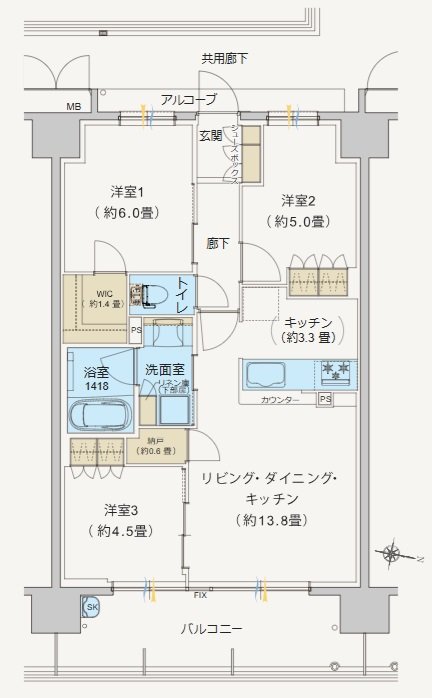 ヴェリテ鳳 間取り Hタイプ