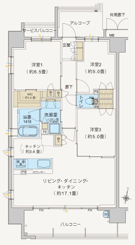 ヴェリテ鳳 間取り Aタイプ