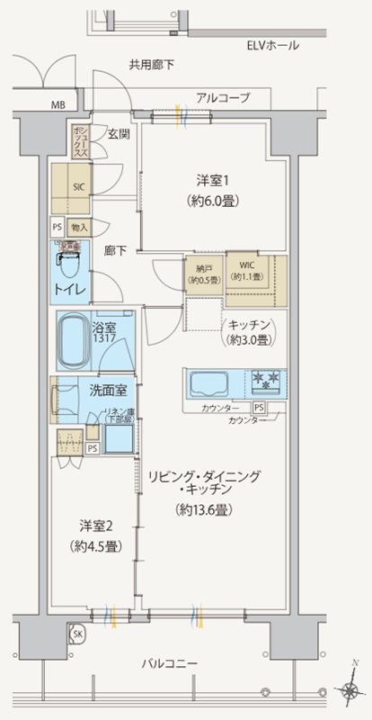 ヴェリテ鳳 間取り Bタイプ