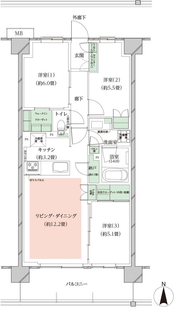オーベルグランディオ川崎久地ヒルズ 間取り A-e TYPE