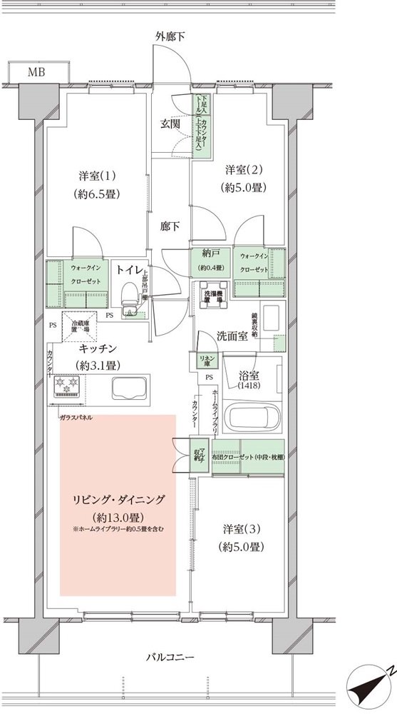 オーベルグランディオ川崎久地ヒルズ 間取り B-e TYPE