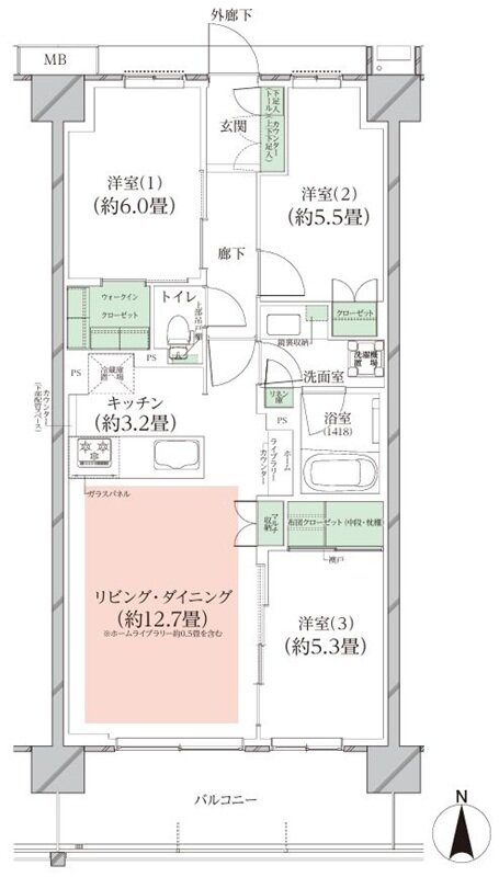 オーベルグランディオ川崎久地ヒルズ 間取り A-c TYPE