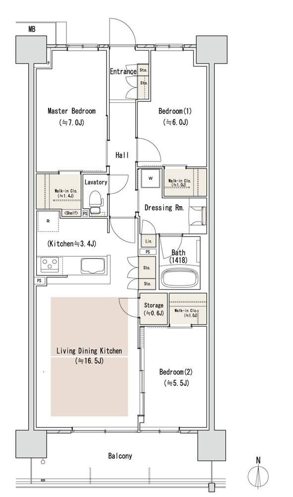 パークホームズLaLa名古屋みなとアクルス シーズンズ 間取り S1-80J1タイプ