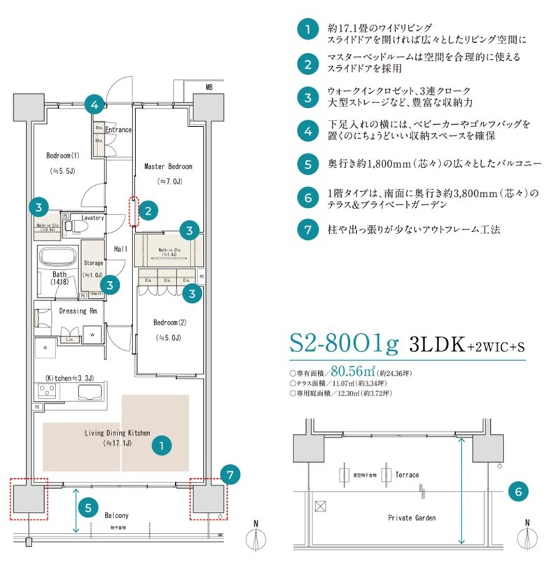 パークホームズＬａＬａ名古屋みなとアクルス　シーズンズ 間取り S2-80O1タイプ