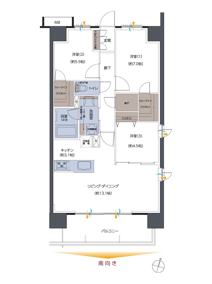 レーベン新居浜 MID COURT 間取り E type(基本プラン)