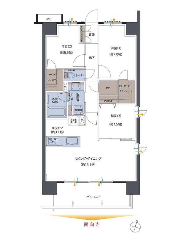 レーベン新居浜 MID COURT 間取り E type