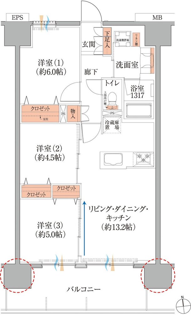 レーベン熊本練兵町 間取り B TYPE