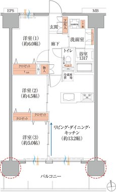 レーベン熊本練兵町 間取り B TYPE