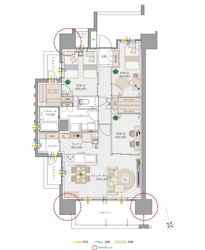 サーパス伏石中央公園南 間取り Aタイプ
