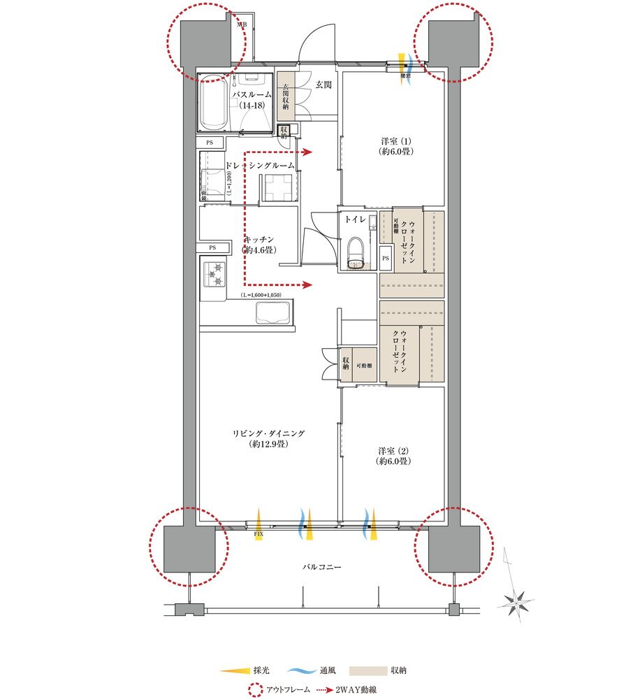 サーパス伏石中央公園南 間取り Bタイプ（メニュープラン）