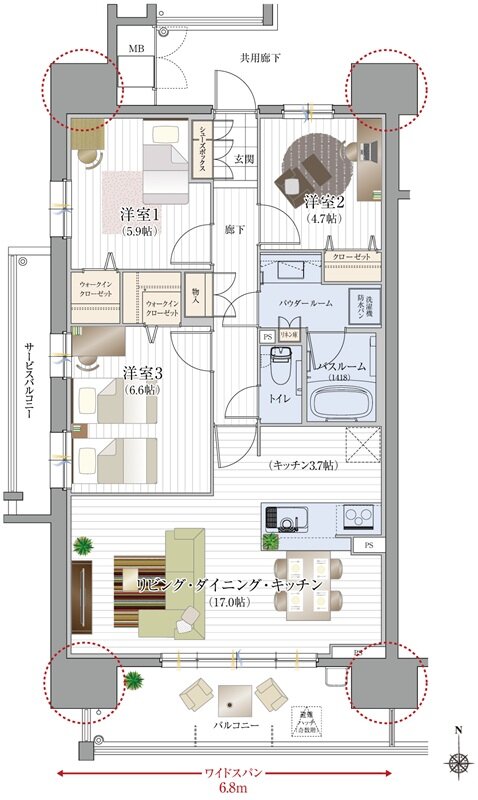リフローレ岡崎駅SOUTH 間取り A4 type(セレクト)