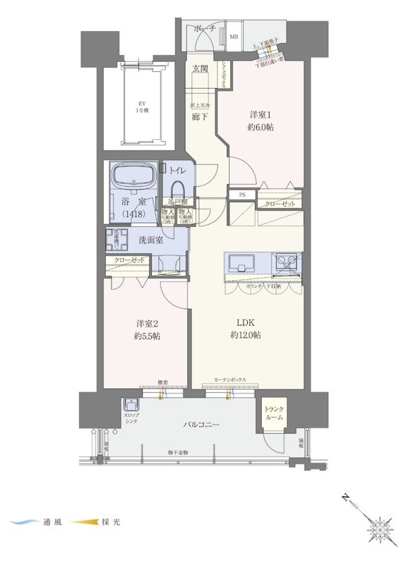 エイルマンション名島駅前 間取り Iタイプ