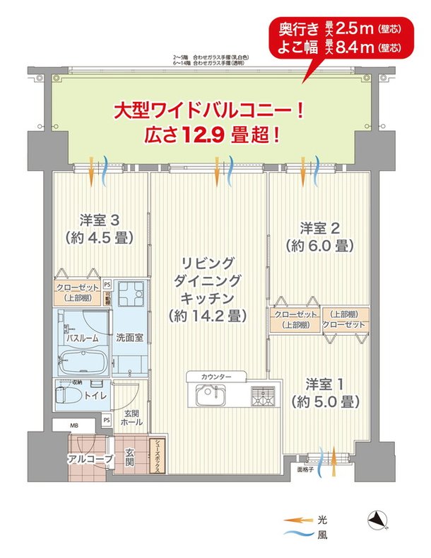 プレミアムコート古謝第二 間取り C・E・Gタイプ