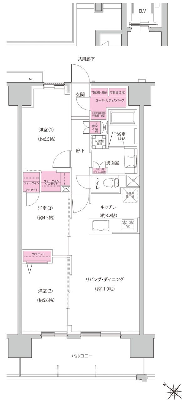 レーベン徳山 ONE LUXE 間取り Bタイプ