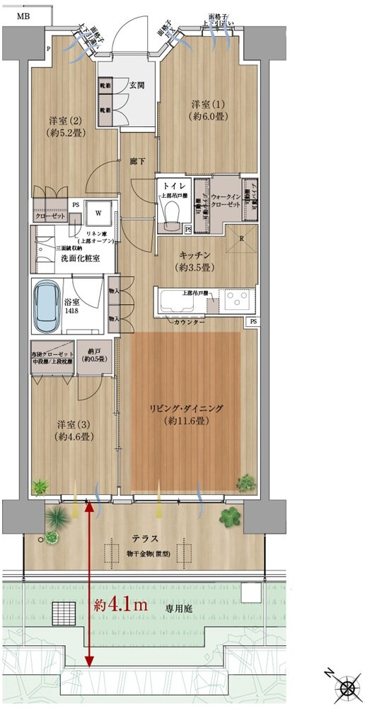 オハナ 古淵ガーデニア 間取り Hg type
