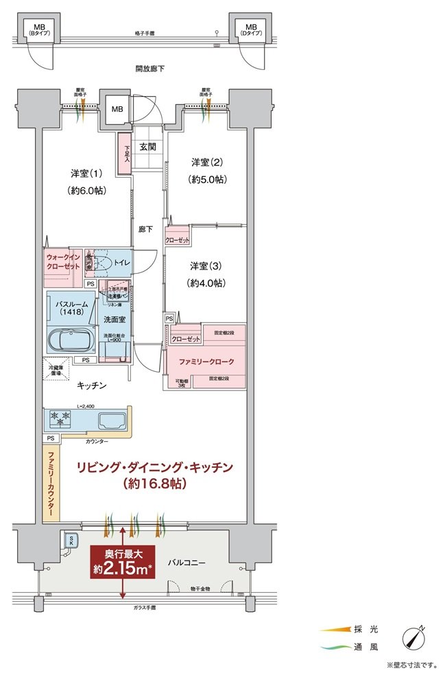 ヴェルディ新倉敷駅前 間取り C type（2〜15階）