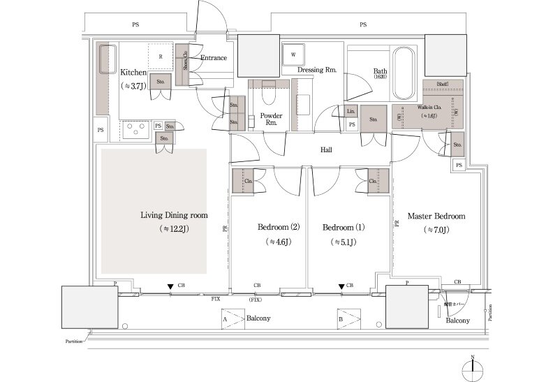 パークタワー品川天王洲 間取り 81-PEsタイプ＜33・34F＞