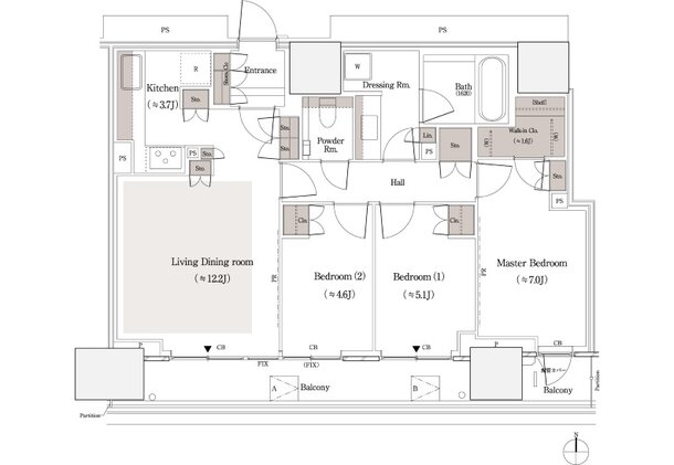パークタワー品川天王洲 間取り 81-PEsタイプ＜33・34F＞