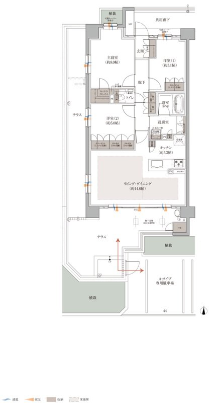 バンベール庄内通 ザ・レジデンス 間取り Atタイプ