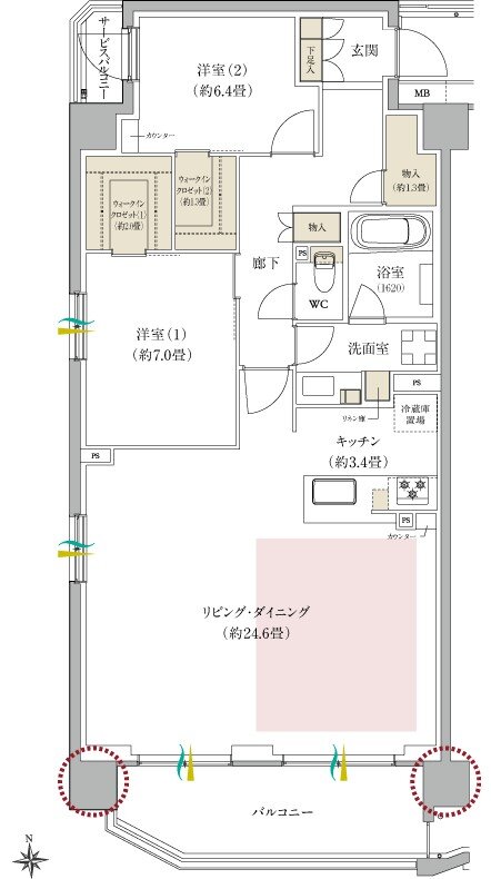 ブランシエラ武蔵中原 間取り Hタイプ(4階)