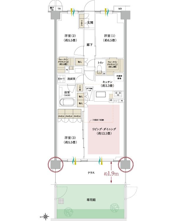 ブランシエラ武蔵中原 間取り D2g+ type