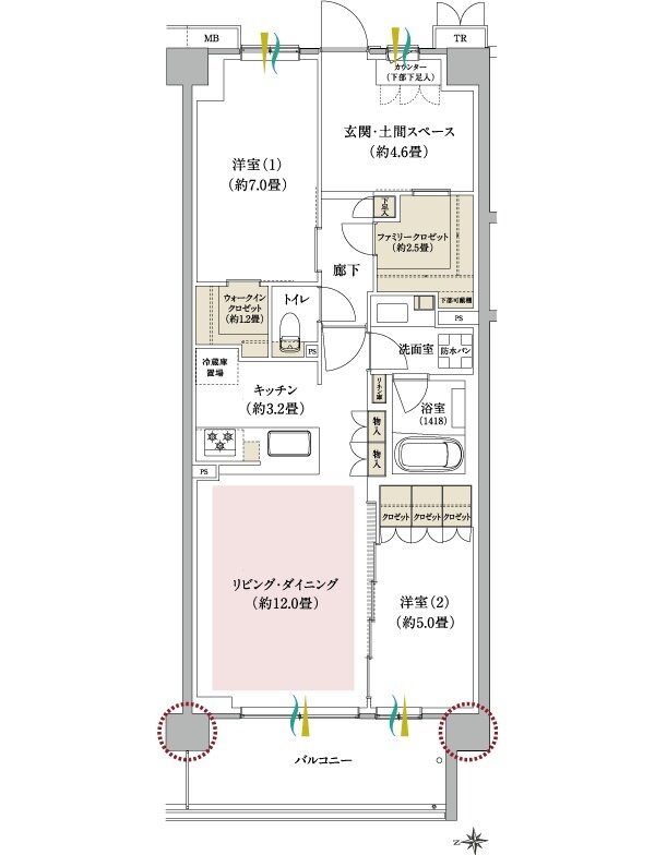 ブランシエラ武蔵中原 間取り Fタイプ（2～5階）