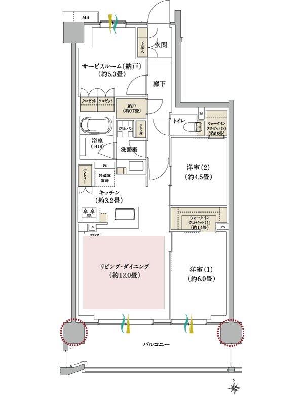 ブランシエラ武蔵中原 間取り Iタイプ（2～5階）