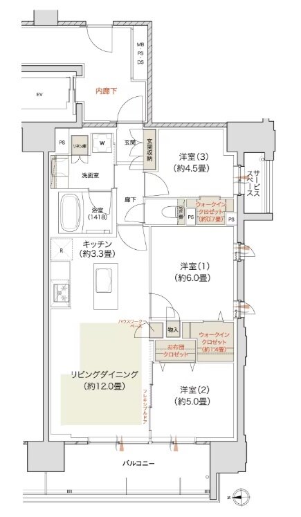 デュオヒルズ御器所 間取り Bタイプ(3期1次)