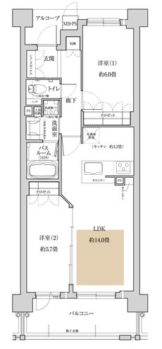 ワコーレ武庫之荘オーセンティア 間取り B2 type
