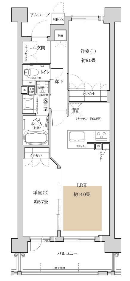 ワコーレ武庫之荘オーセンティア 間取り B2 type