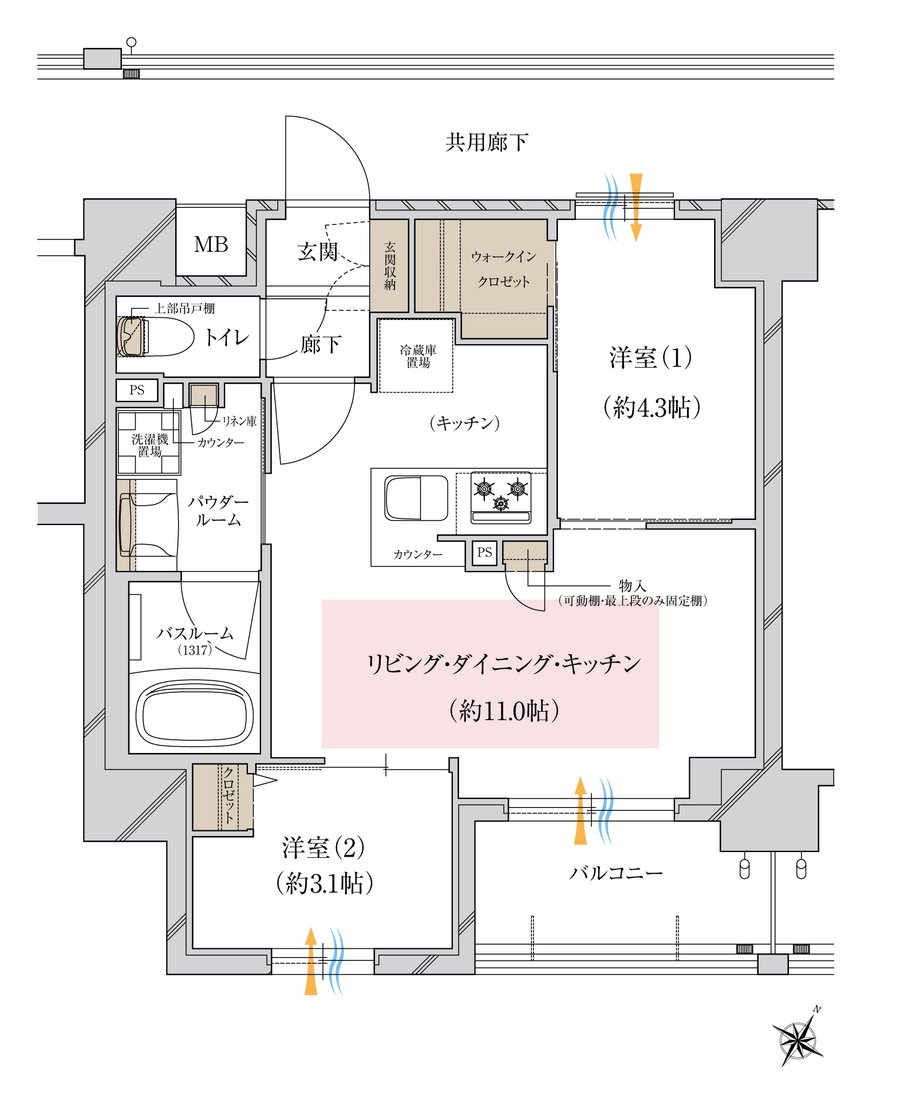 プレサンス レイズ 福島海老江 ミレイユ 間取り Aタイプ