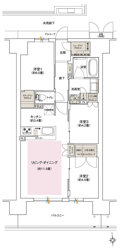 ローレルスクエア長原ザ・ランドマークス 間取り BE type