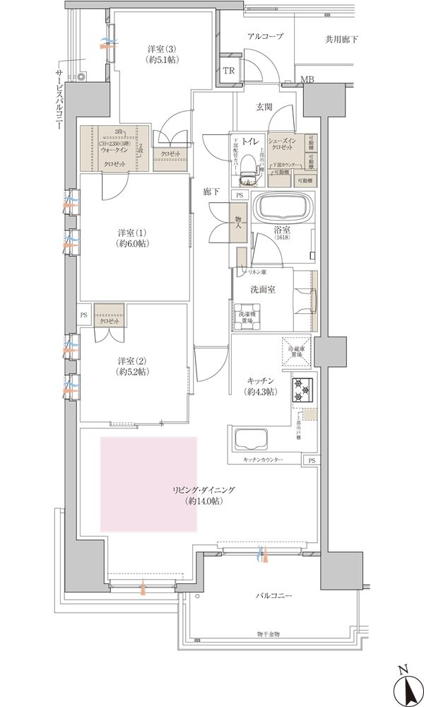 クレヴィアシティ神戸舞子駅前 間取り カルムコート CA type