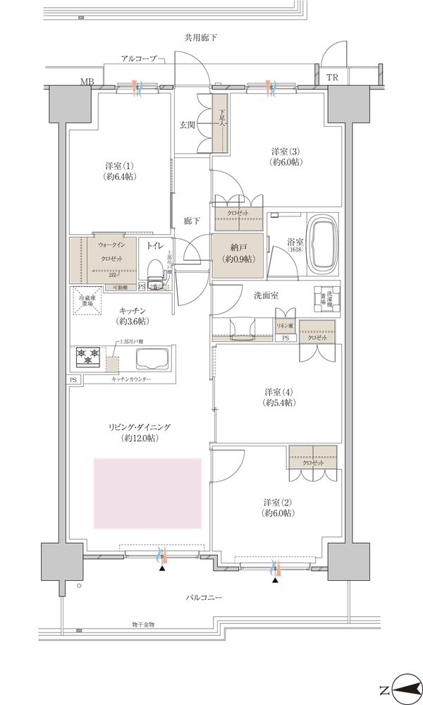 クレヴィアシティ神戸舞子駅前 間取り アジュールコート AB type