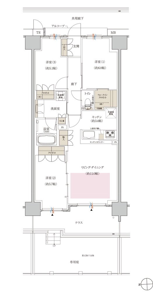クレヴィアシティ神戸舞子駅前 間取り アジュールコート AEg type
