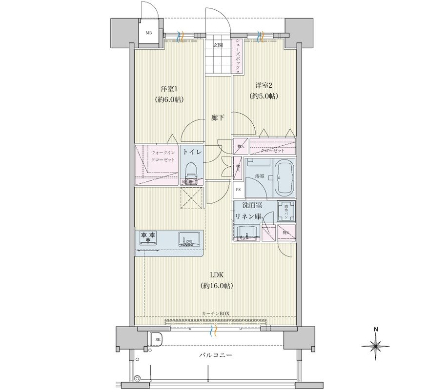 トラストレジデンス三本松II 間取り Bタイプ(2~13F)