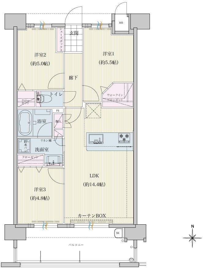 トラストレジデンス三本松II 間取り Dタイプ（2～13F）