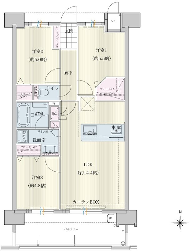 トラストレジデンス三本松II 間取り Dタイプ（2～13F）