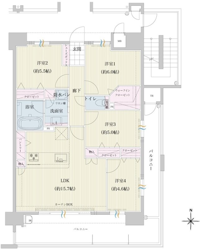 トラストレジデンス三本松II 間取り Eタイプ(2~13F)