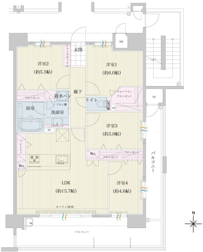 トラストレジデンス三本松II 間取り Eタイプ(2~13F)